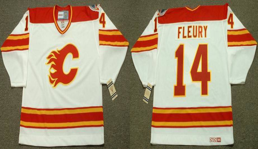 2019 Men Calgary Flames #14 Fleury white CCM NHL jerseys->calgary flames->NHL Jersey